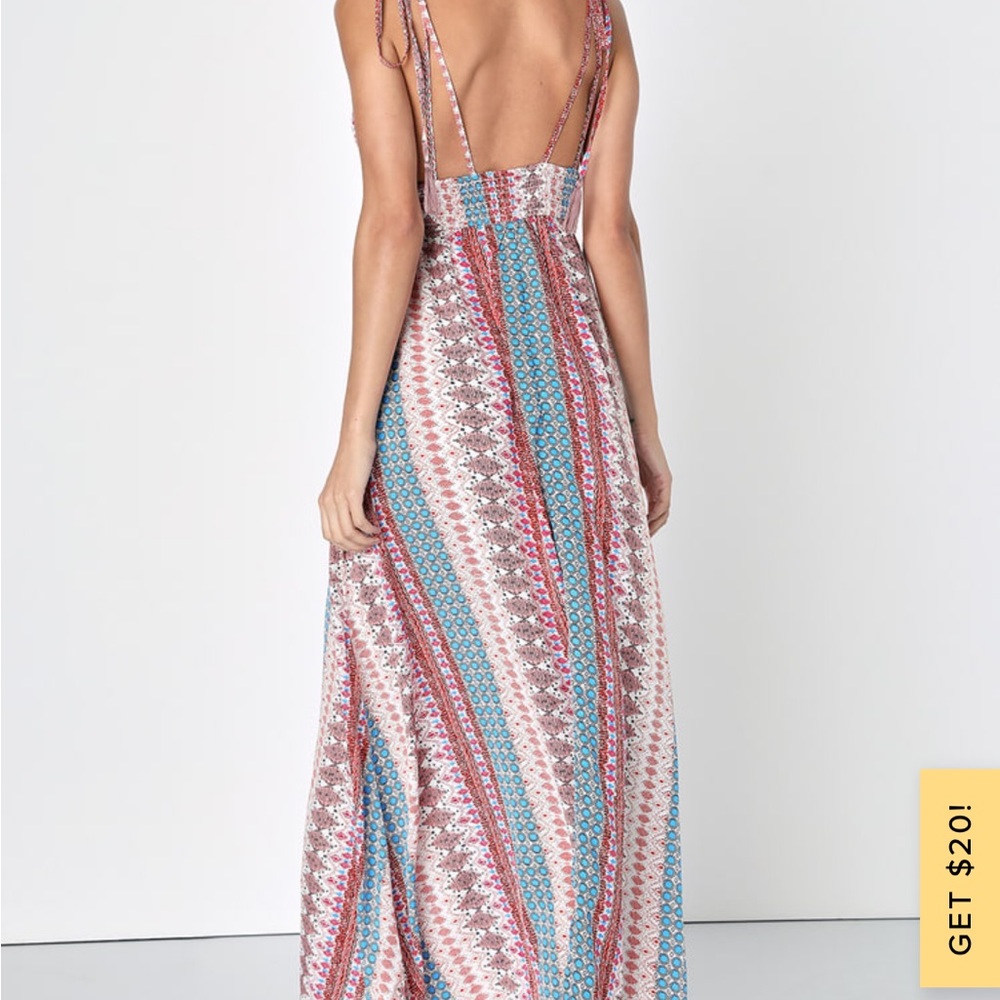 Maxin' Relaxin' Blue Multi Print Sleeveless Tie-Strap Maxi Dress- - Picture 2 of 4